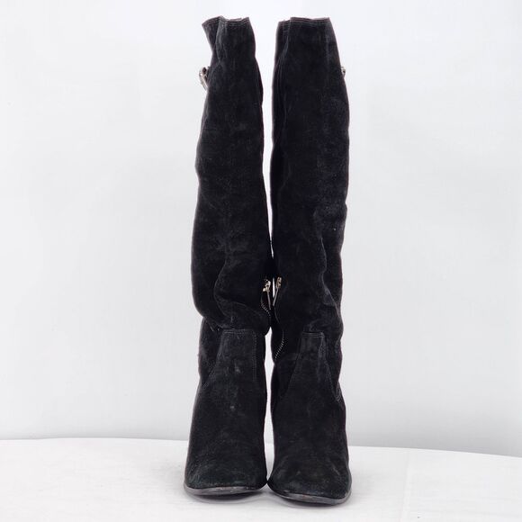 Michael Kors Buckle Suede Leather Black Tall Heeled Boots Size 10 - Picture 2 of 14